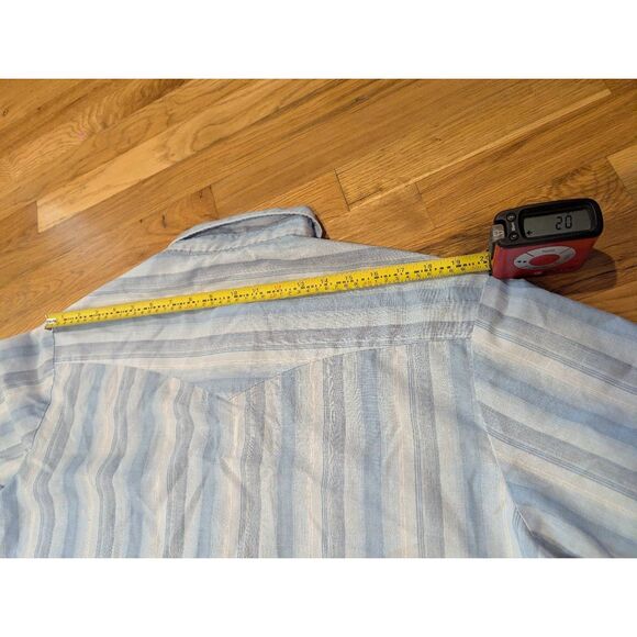 Vintage Wrangler Pearl Snap Shirt XLT XL Tall Short Sleeve Blue Striped Western - Picture 6 of 7